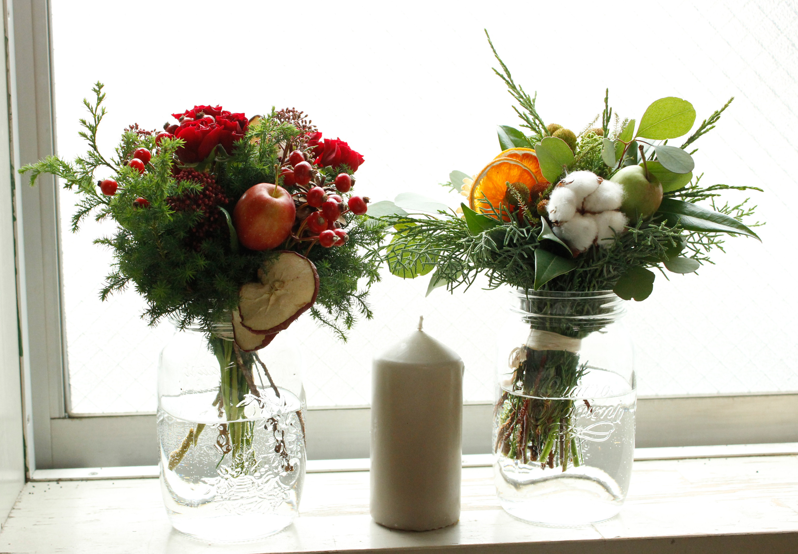 うきうき花レシピ りんごの赤いプチブーケとコットンの白いプチブーケ はなどんやマガジン